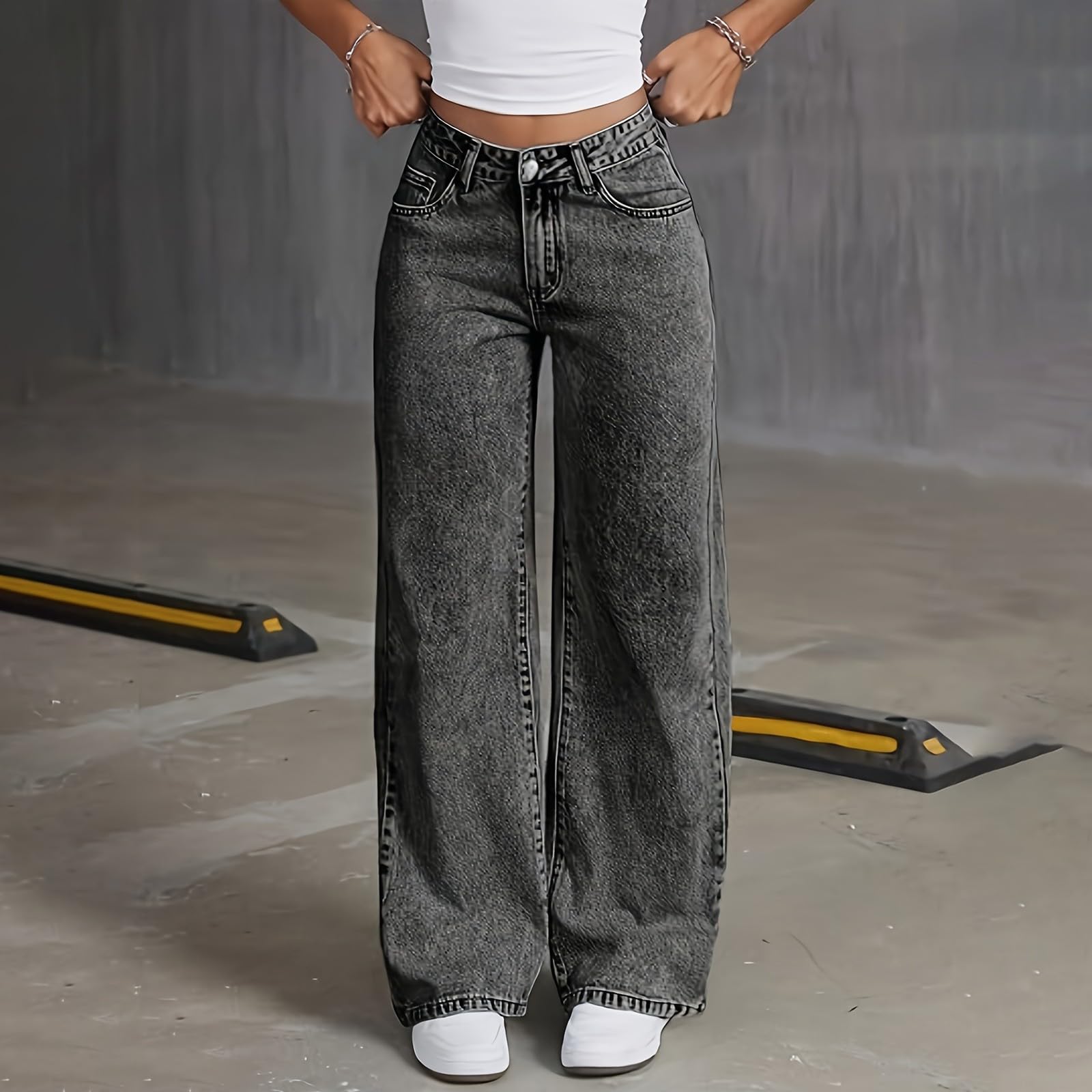Jeans a gamba larga Y2k Hip Hop larghi a vita alta pantaloni in denim per bambini casual moda dritto slim fit streetwear scuola retrò denim pantaloni con tasca