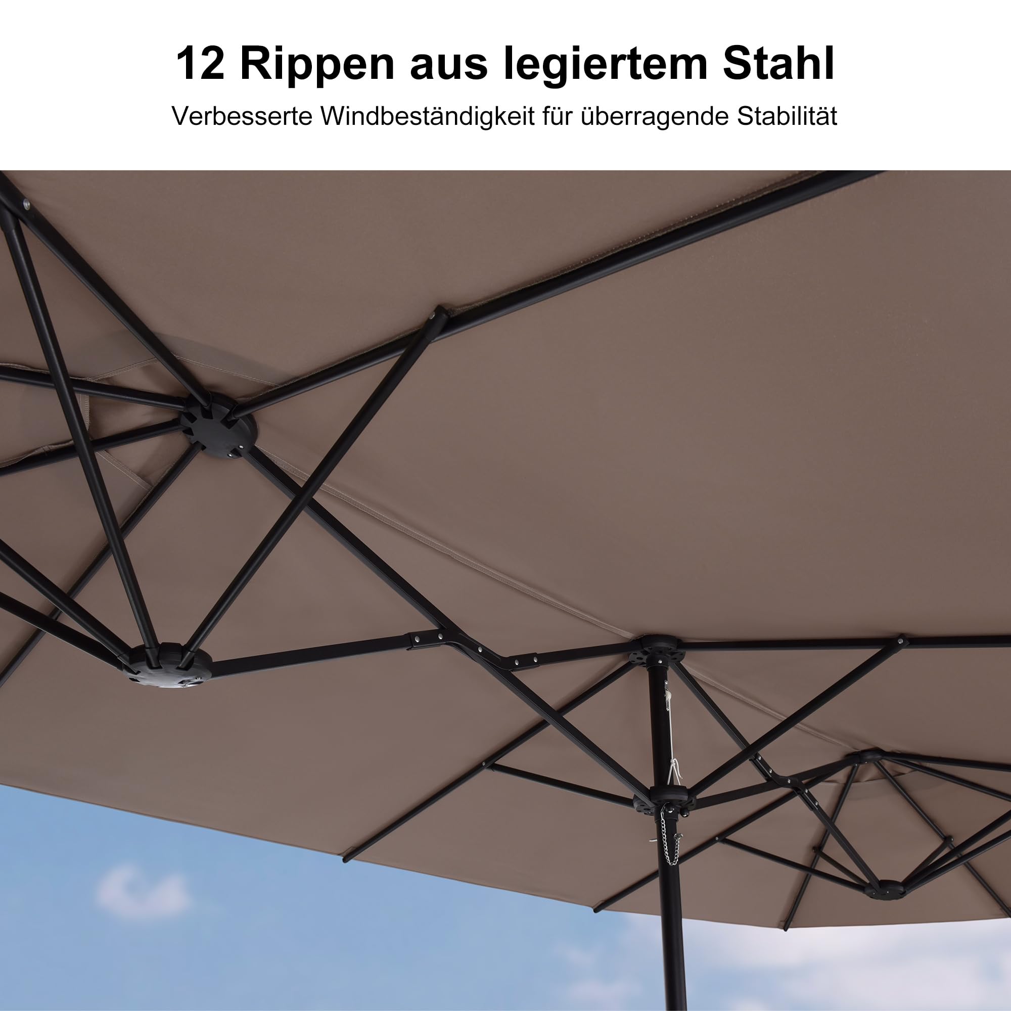 PURPLE LEAF Sonnenschirm Balkon 400 x 200 cm mit Kurbel UV-Schutz, Taupe | Komfortabler Sonnenschutz, Aluminiumgestell, UV-beständiges Gewebe, Langlebig, Für gewerbliche Zwecke geeignet