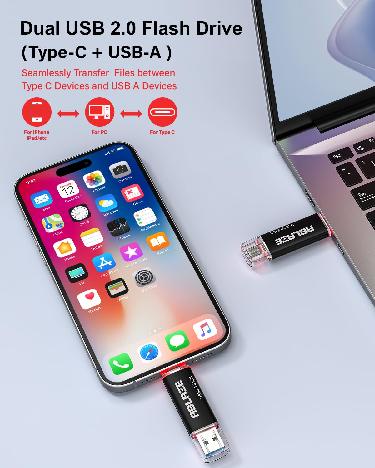 ABLAZE OTG 2.0 32 GB pamięć USB C (10 sztuk, 2 w 1, | dla telefonów komórkowych typu C, smartfonów, laptopów, laptopów)