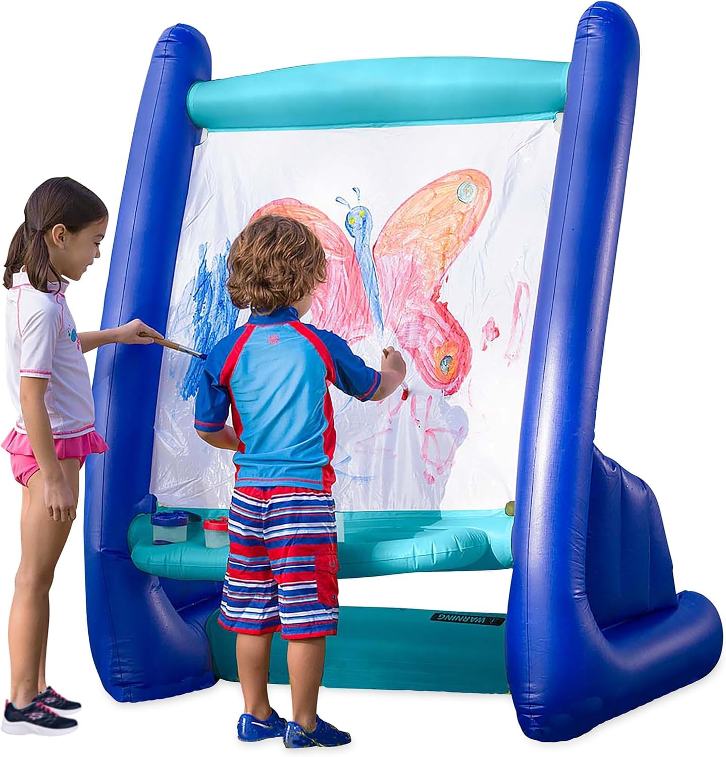 HearthSong Heavy Duty Inflatable Vinyl Easel Indoor Outdoor Kids with Paints, Sponges, Brushes and Built-In Art Tray, 39"L x 27"W x 50"H