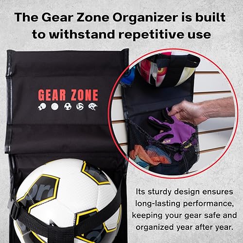 Miniatura 5 de Gear Zone Organizador con bomba de mano  Almacenamiento de equipos deportivos  Multiuso  Ajustable  Ahorro de espacio  Soporte de pelota  Cascos de