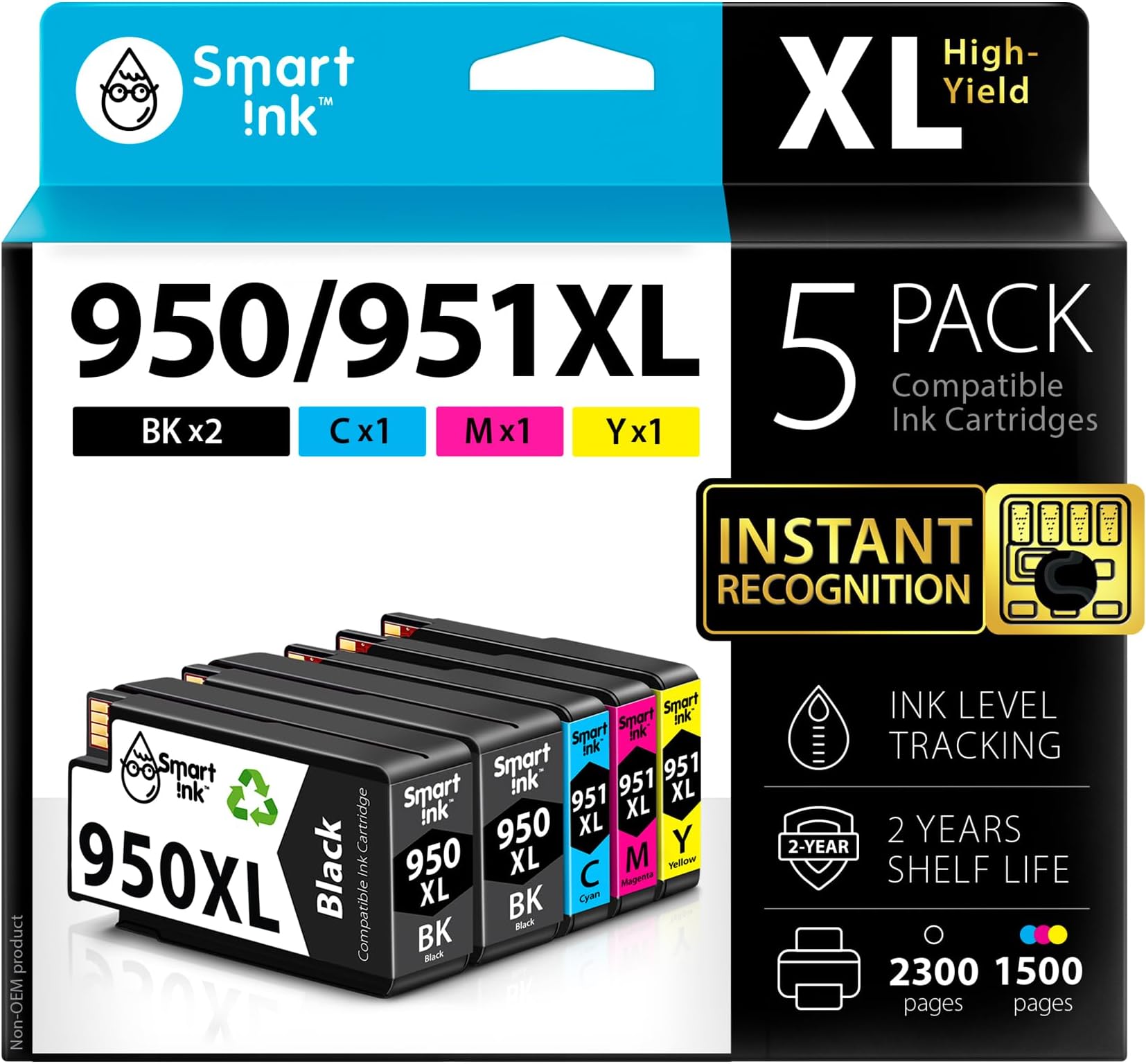 Compatible Ink Cartridge Replacement for HP 950 XL 951 XL (2BK&C/M/Y 5 Pack Combo) for Officejet Pro 8100 8110 8600 8600 Plus 8600 Premium 8610 8615 8616 8620 8625 8630 8640 8660 251dw 276dw