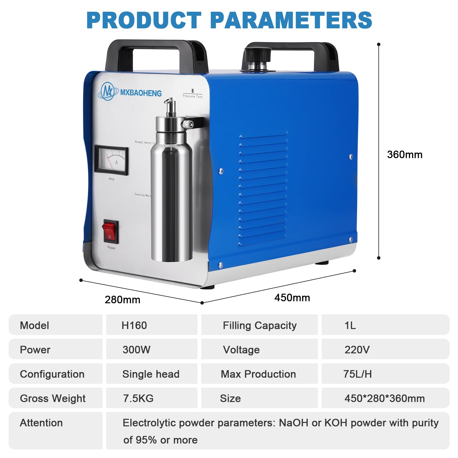 MXBAOHENG Pulidora de llama acrílica, 75 l/h, oxígeno-hidrógeno, soldador de agua, 220 V, H160, pulidora acrílica de cristal, soldador de quemadores