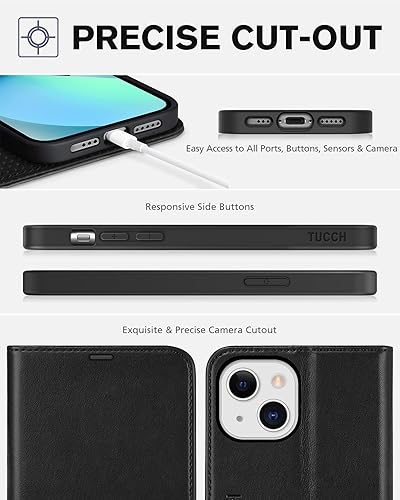 Miniatura 8 de TUCCH Funda tipo cartera para iPhone 13, funda de piel sintética con tapa y carcasa interior de TPU a prueba de golpes, con bloqueo RFID, funda para