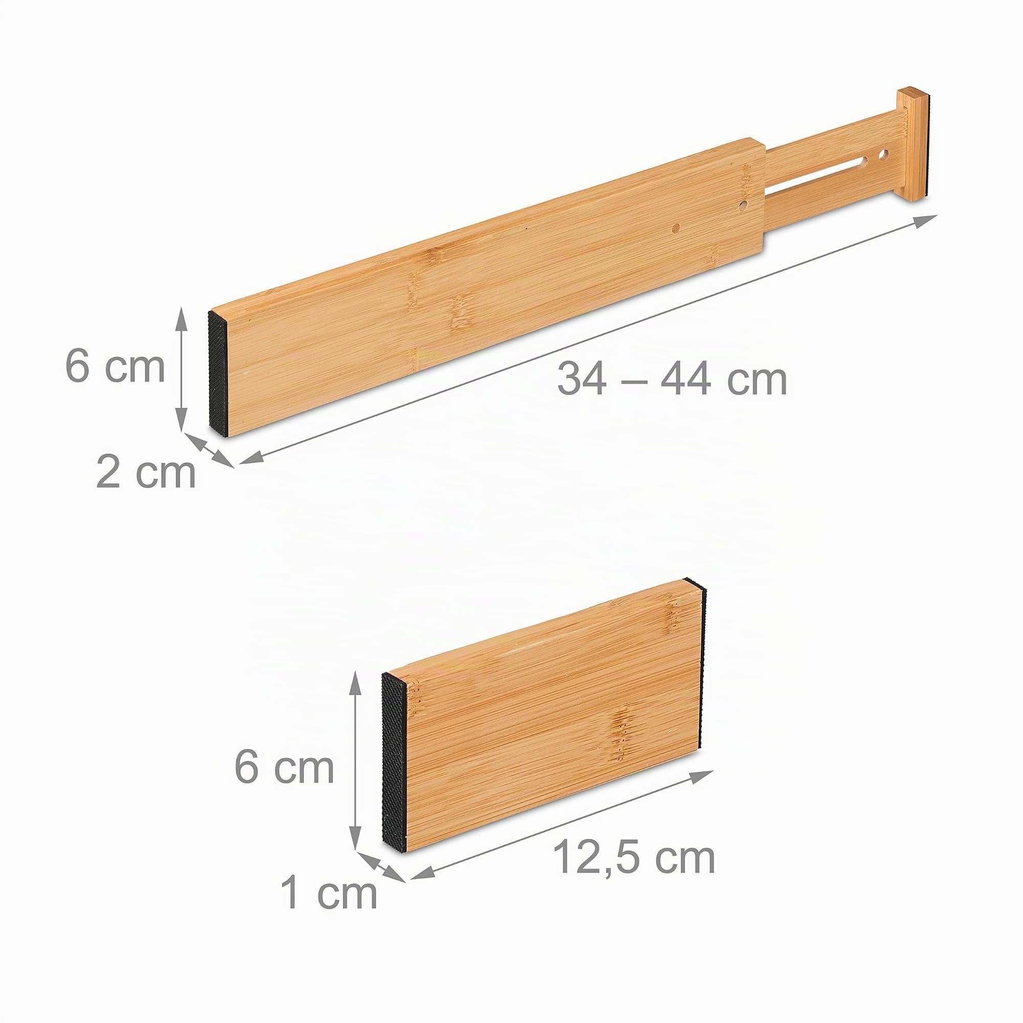 Relaxdays Divisori Regolabili per Cassetti da Cucina e Bagno, Set da 10 Separatori, Lunghi, Marrone, Silicone, bambù, 34-44 cm