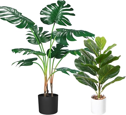 CROSOFMI Monstera Deliciosa - Planta artificial de 37 pulgadas con mini hoja de violín artificial de 22 pulgadas para decoración de interiores,