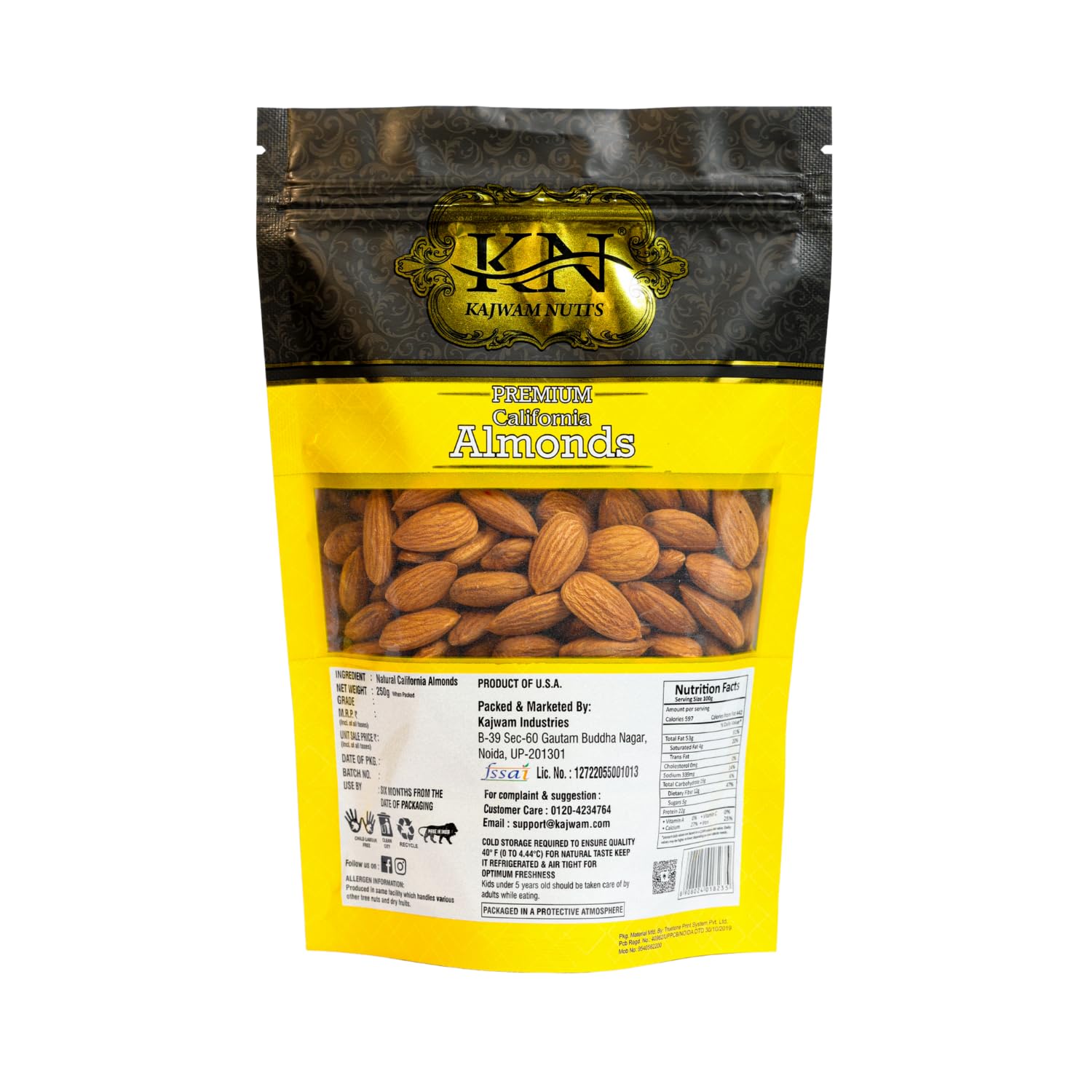 Kajwam Nutts Premium California Almond |Badam Giri NP 250 gram | High in Fiber & Boost Immunity |Natural Badam Giri | Gluten Free 1