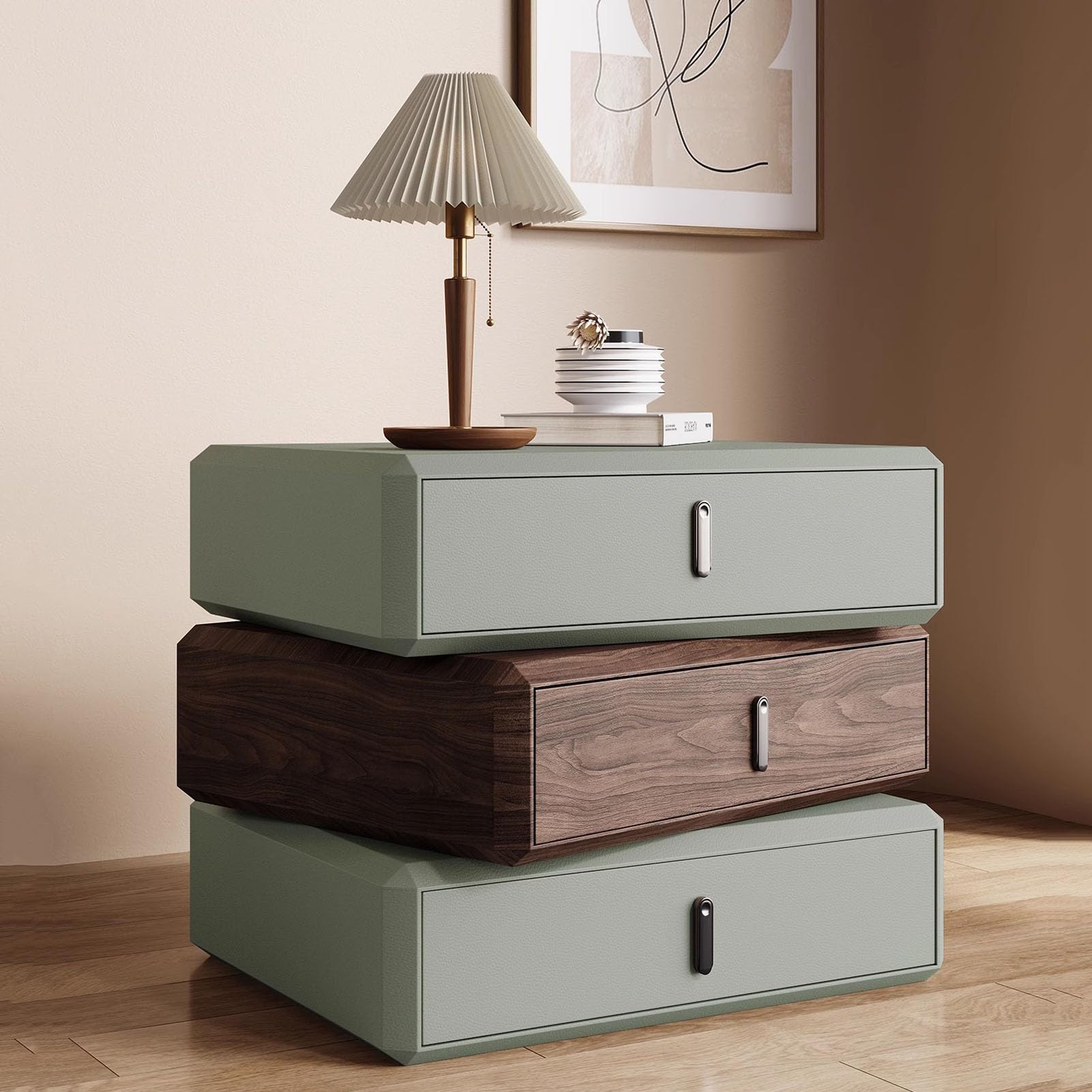 SXZenSpace Modern Rotatable Nightstand,Creative Minimalist Bedside Table Durable Wood Top End Side No Assembly Required for Bedroom,H,45x40x52cm(18x16x20inch)