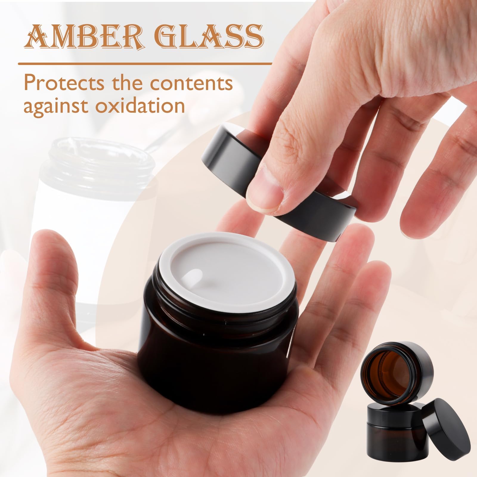 YAYODS 20 Stück Salbentiegel Cremedosen zum Befüllen 50ml - Glastiegel Salbendosen - Braunglas Cremetiegel zum Befüllen - Leere Creme Behälter - Kleine Döschen mit Deckel für Make-up, Cremes, Lotionen