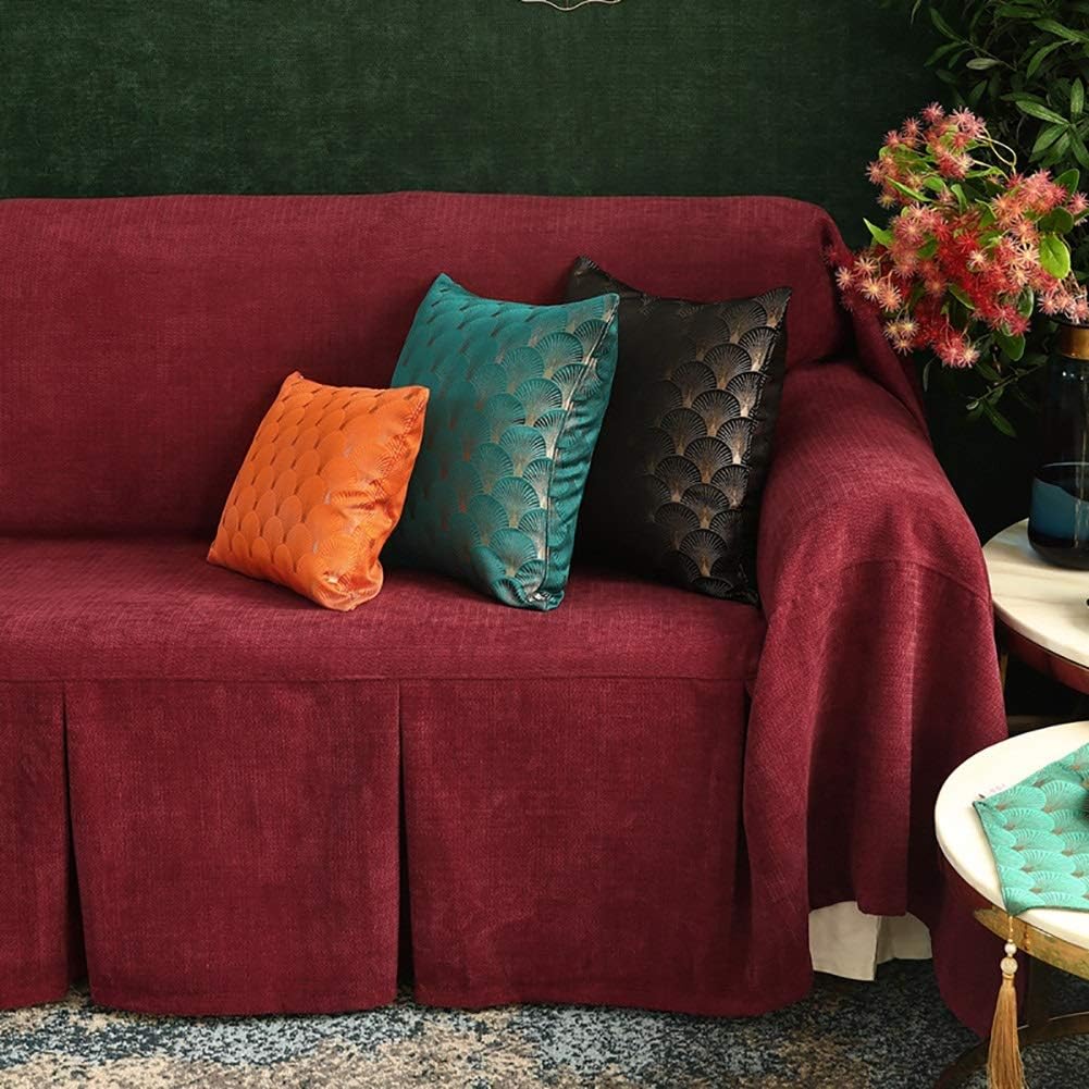 Velvet Sofa Cover 3 Cushion Couch, Solid Color Cozy Soft Throw Blanket for Couch Non-Slip Furniture Cover Sectional Sofa (Color : Red, Size : Armchair)