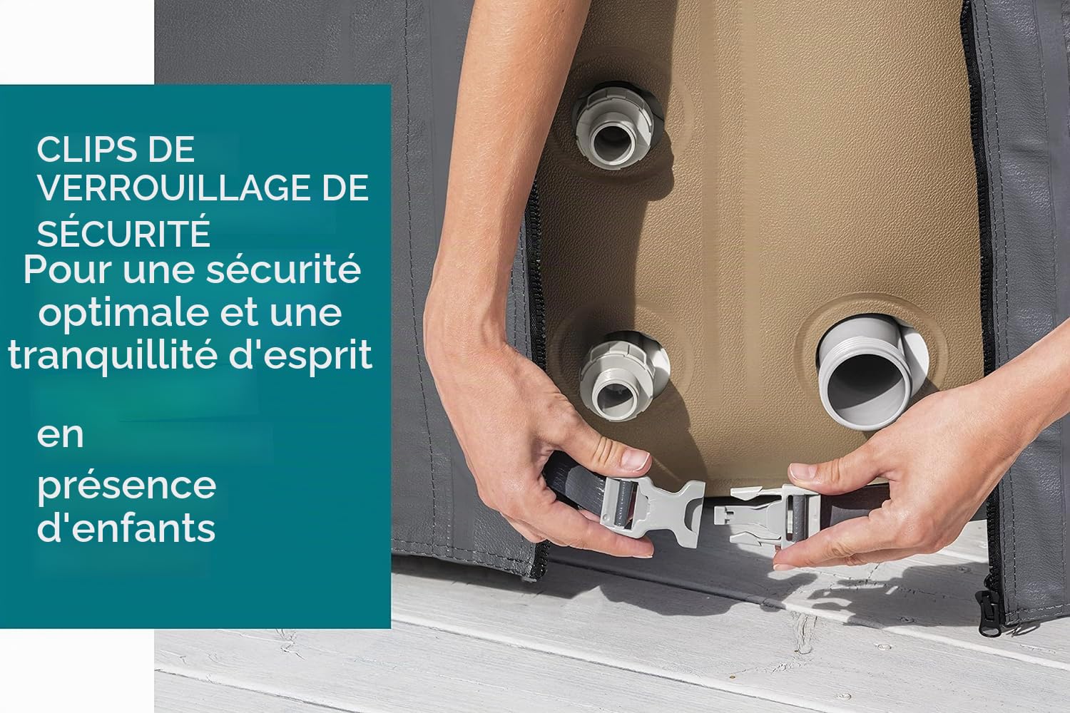 Couverture thermique pour spas carrés 2,01m x 2,01m x 80cm, compatible avec pompes intégrées et pompes externes, EnergySense™, waterproof, Gris foncé