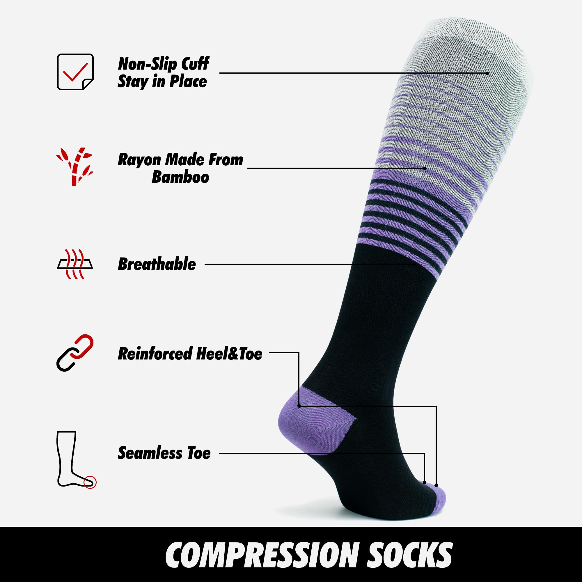 GoWith 2-1 par de medias de compresión de bambú para hombre y mujer (15-20 mmHg clase 1) medias de apoyo, calcetines de trombosis, calcetines de compresión, calcetines para fascitis plantar
