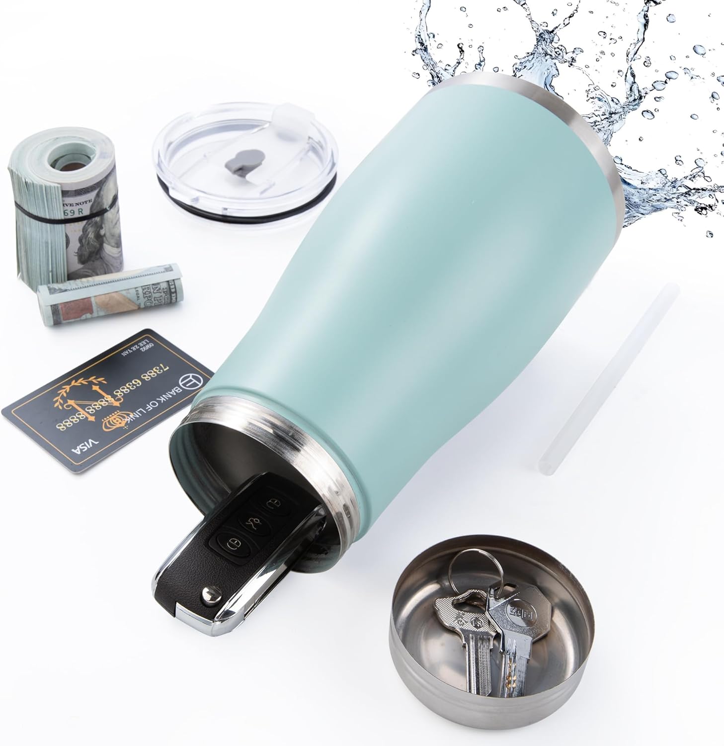 20oz Diversion Safe Water Bottle, Stainless Steel Bottle with Hidden Compartment for Storage Values Like Cash, Keys, Jewelry, Suitable for Outdoor, Gym, and Travel-Blue