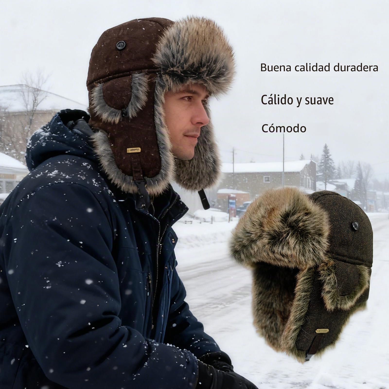 HEYANN Sombrero de invierno de piel sintética, sombrero de piloto de aviador ruso cálido Ushanka para hombre, sombreros de bombardero de invierno para hombres y mujeres con orejeras a prueba de viento