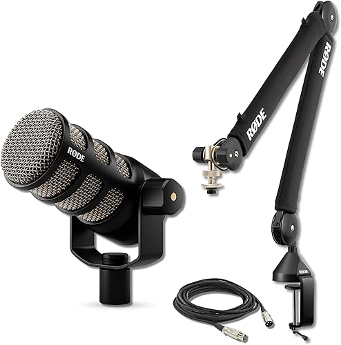 Miniatura 7 de Rode PodMic Micrófono dinámico para podcast con soporte para micrófono de escritorio Gator GFW-MIC-0501, cable XLR y paño de pulido StreamEye