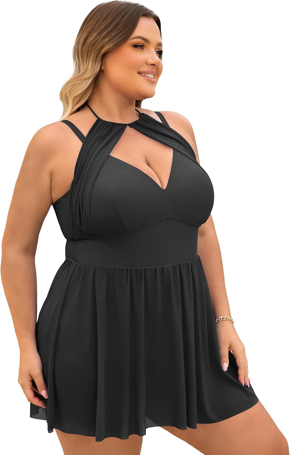 Women Plus Size One Piece Swim Dress Halter V Neck Sexy Bathing Suit Built in Panties Swimdress Romper Swimsuit XL - Image 6