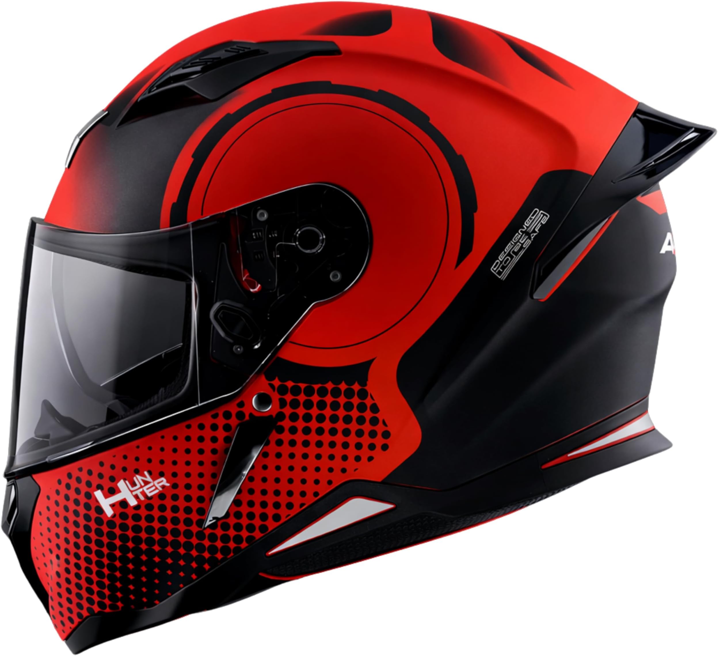 Axor Hunter Spear ISI ECE and DOT Certified Matte Finish Matte Finish Full Face Helmet for Men with Pinlock Fitted Clear Visor-Dull Red Black-L