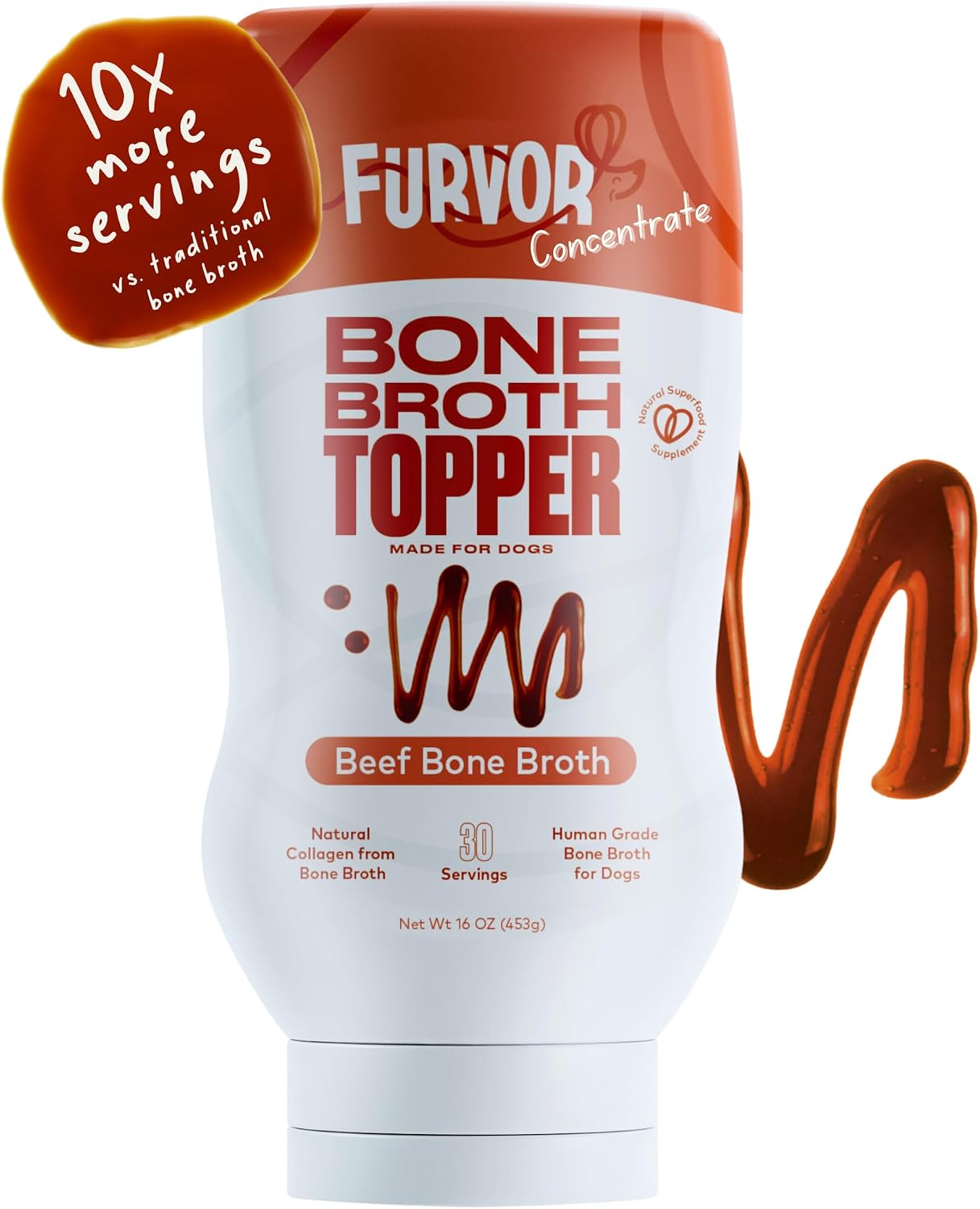 Furvor Beef Bone Broth for Dogs - Collagen Protein Supplement for Digestion, Mobility, Coat, Immune System, Healthy Dog Food Flavor Enhancer Topper, Meal Boost Gravy, Grain Free, Made in USA 16 oz