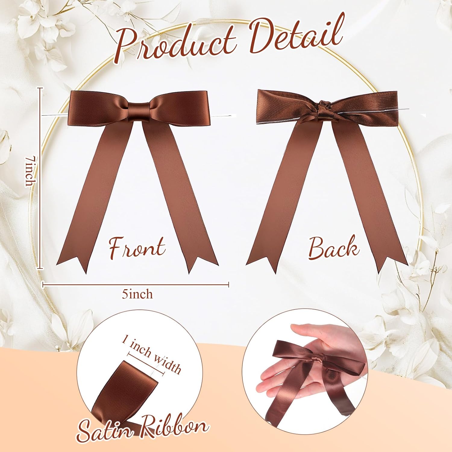 Riceshoot 24 Pcs Brown Satin Ribbon Bows Twist Tie 5x7'' for Gift image 2