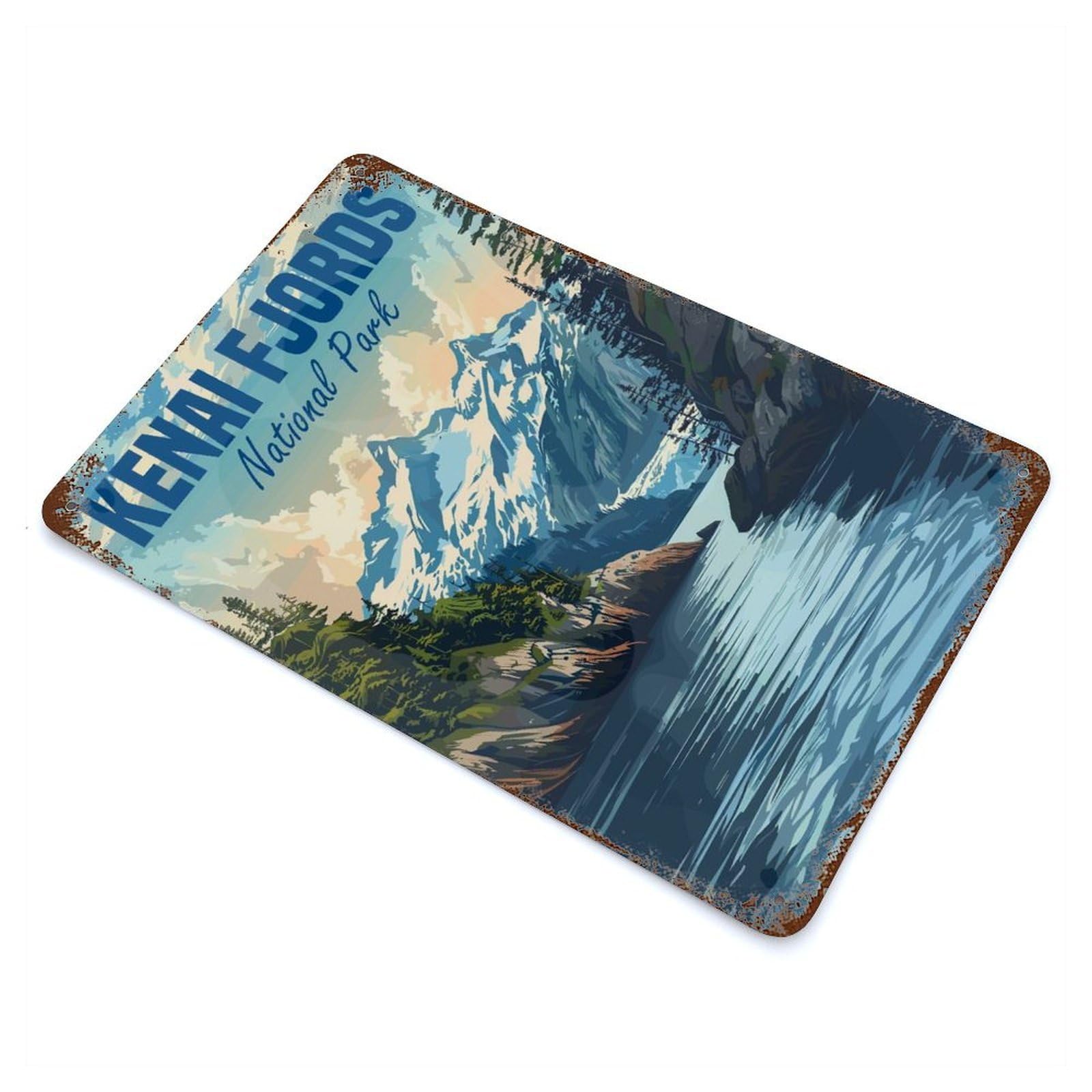 Kenai Fjords National Park Aged Metal Wall Plaque 11.8"x7.9", Old School Wall Decor for Garage, Pub Or Kitchen