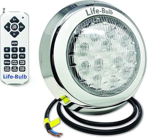Luz LED de piscina que cambia de color con control remoto, montaje en pared, cable de 75 pies, 12 V 60 W. Luz de piscina sin nicheles
