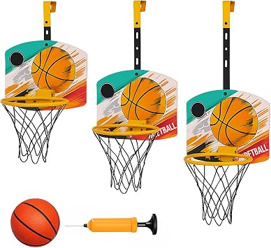 Mini Basketball Hoop for Kids - 31 x 25 cm Height Adjustable Wall Mounted Basketball Hoop with Suction Cups, Bracket Hook, Mini Basketball & Ball Pump, Indoor & Outdoor Sports Game