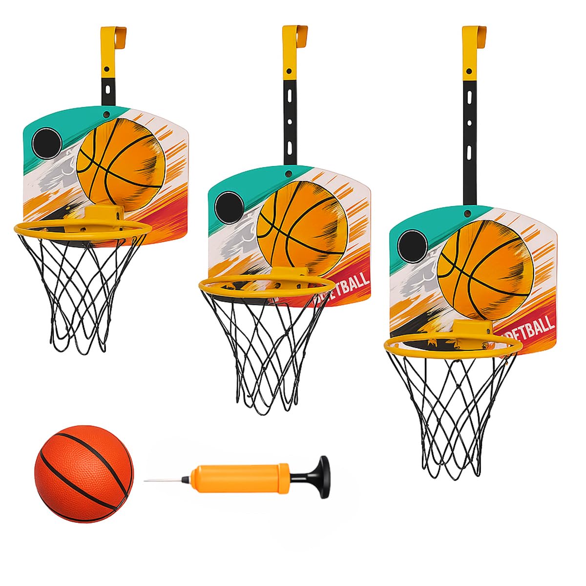 Toyana Kids Wall Mounted Basketball Hoop Set, Height Adjustable Over Door Mini Basketball Net with Backboard, Ball Pump & Rim Net, Portable Indoor Outdoor Sports Game Toy Gift for Boys & Girls Age 3+