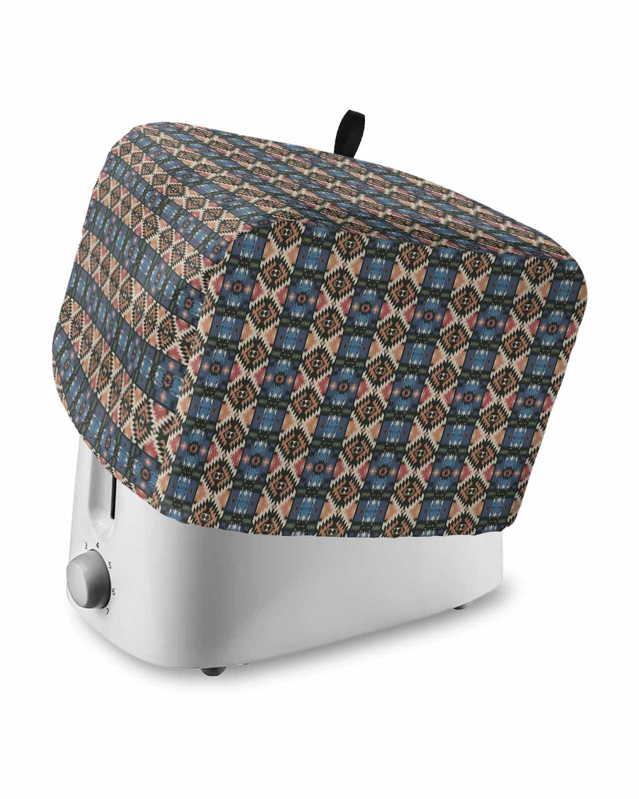 Vintage Boho Toaster Cover 2 Slice, Farmhous Country Ethnic Abstract Geometric Dustproof Bread Machine Oven Cover with Storage Pockets, Fits Most Kitchen Toasters Protector