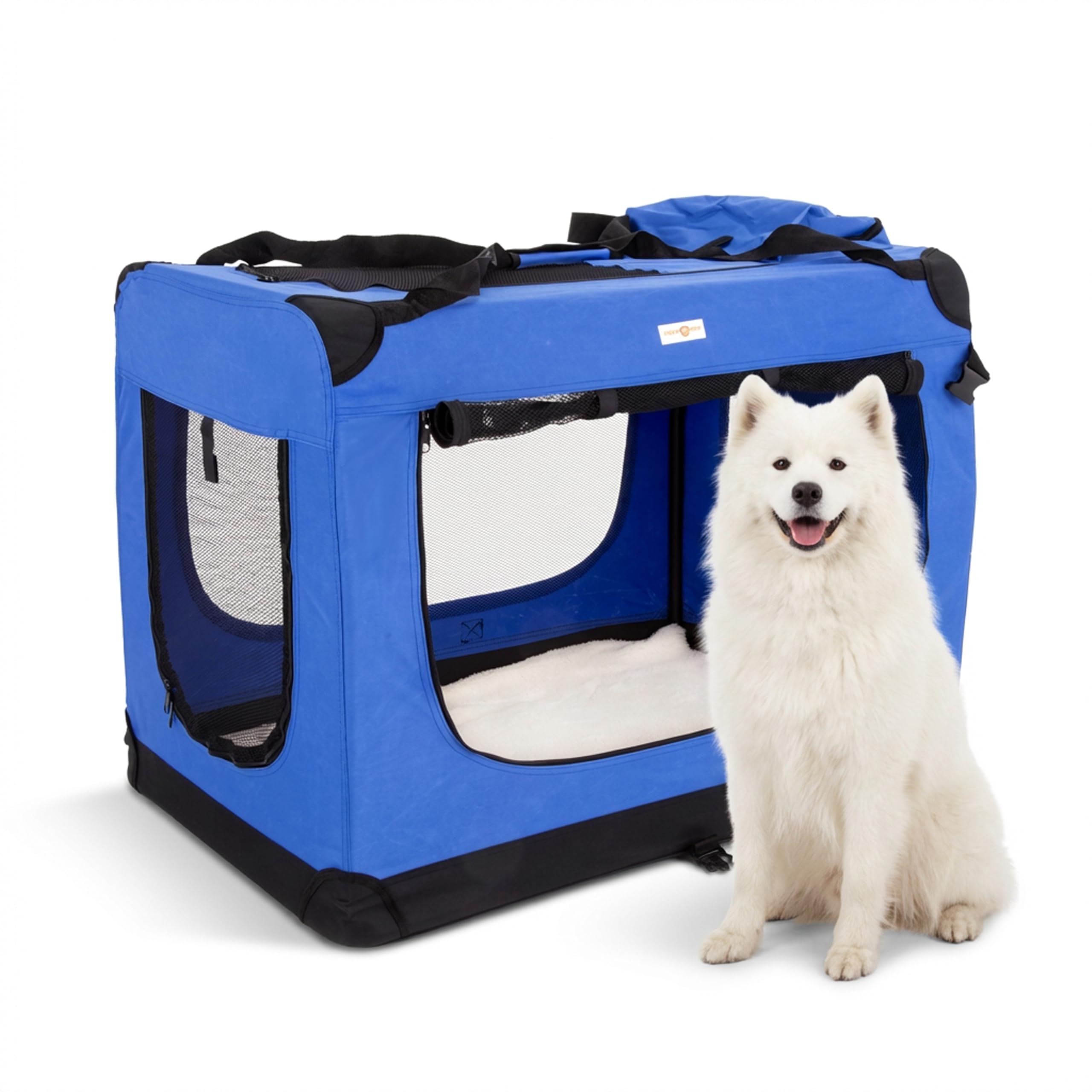 Cozy Pet Fabric Dog Crate in Blue, XL Size 90cm, Cat Pet Carrier Soft Sided Travel Crate Folding Transport Travel Cage Ideal for Dogs, Puppies, Cats, Rabbits, etc. FDC-XL-BL