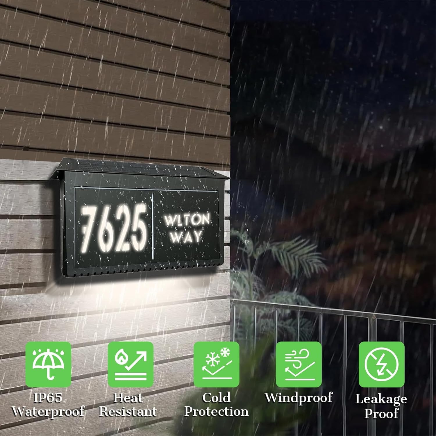 Custom Outdoor Solar-Powered House Number Signs Personalized LED Backlit Address Illuminated Door Number Plaque — Ideal for Home, Street, Shop and Courtyards (Black, Style 1)