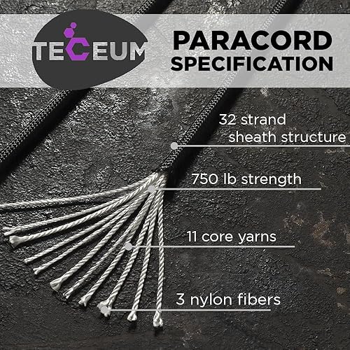 Miniatura 68 de TECEUM Cuerda de paracaídas de 750 libras – 1000 pies / 200 pies / 120 pies / 100 pies / 50 pies – Cuerda de paracaídas para campamento, Camuflaje