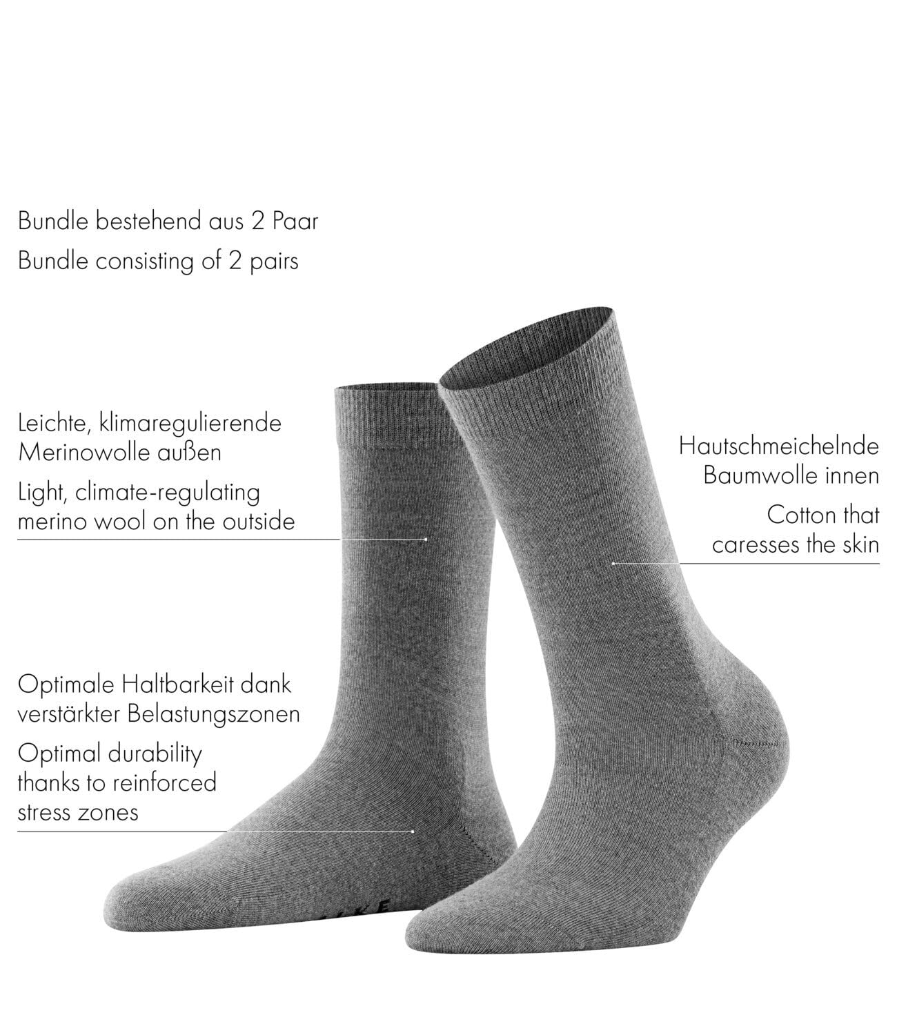 FALKE Women's Softmerino 2-Pack calcetines lana algodón transpirable