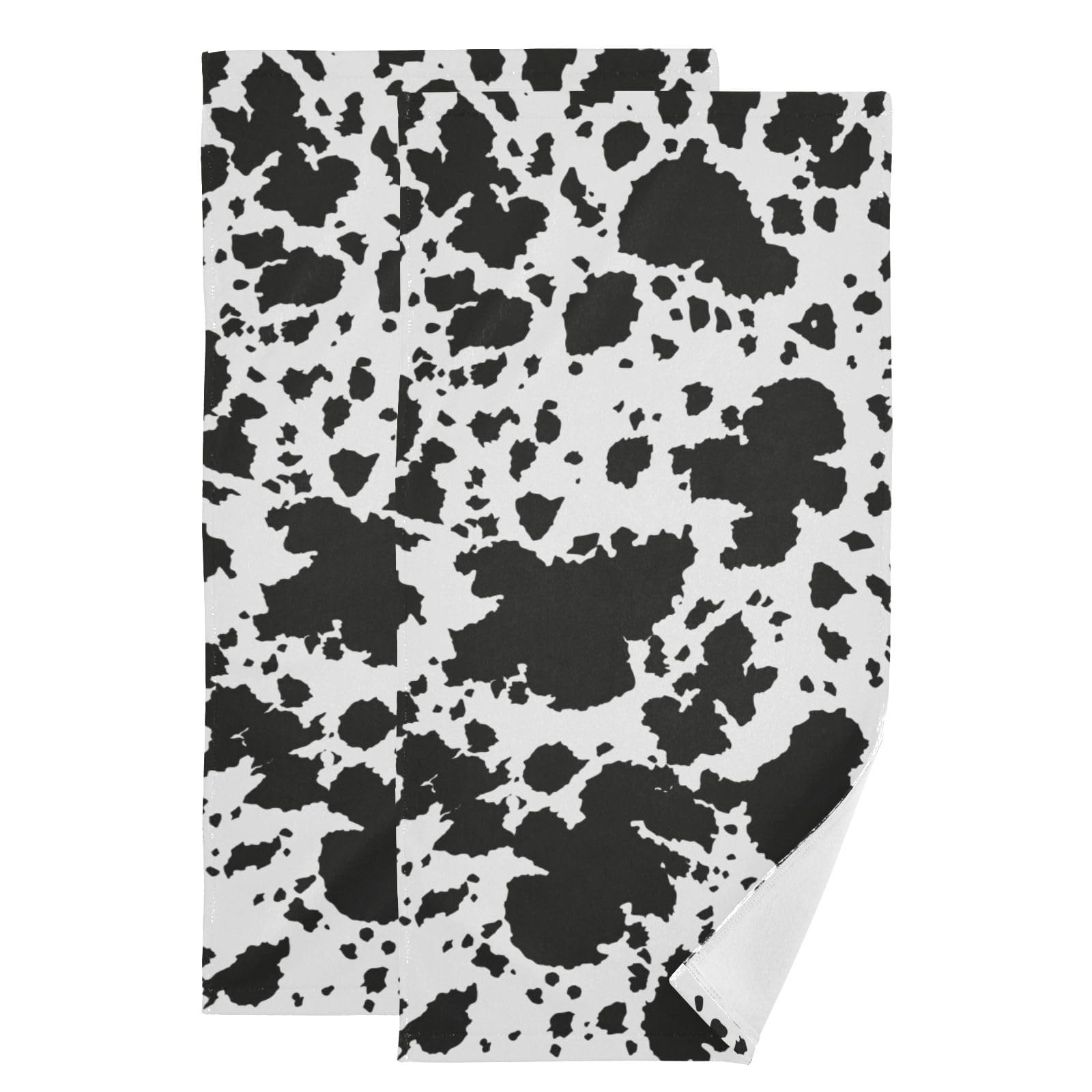 PATINISA Black and White Cow Print Hand Towels for Bathroom Set of 2 Soft Absorbent Western Cowhide Animal Cow Stuff Kitchen Dish Towels Decorative