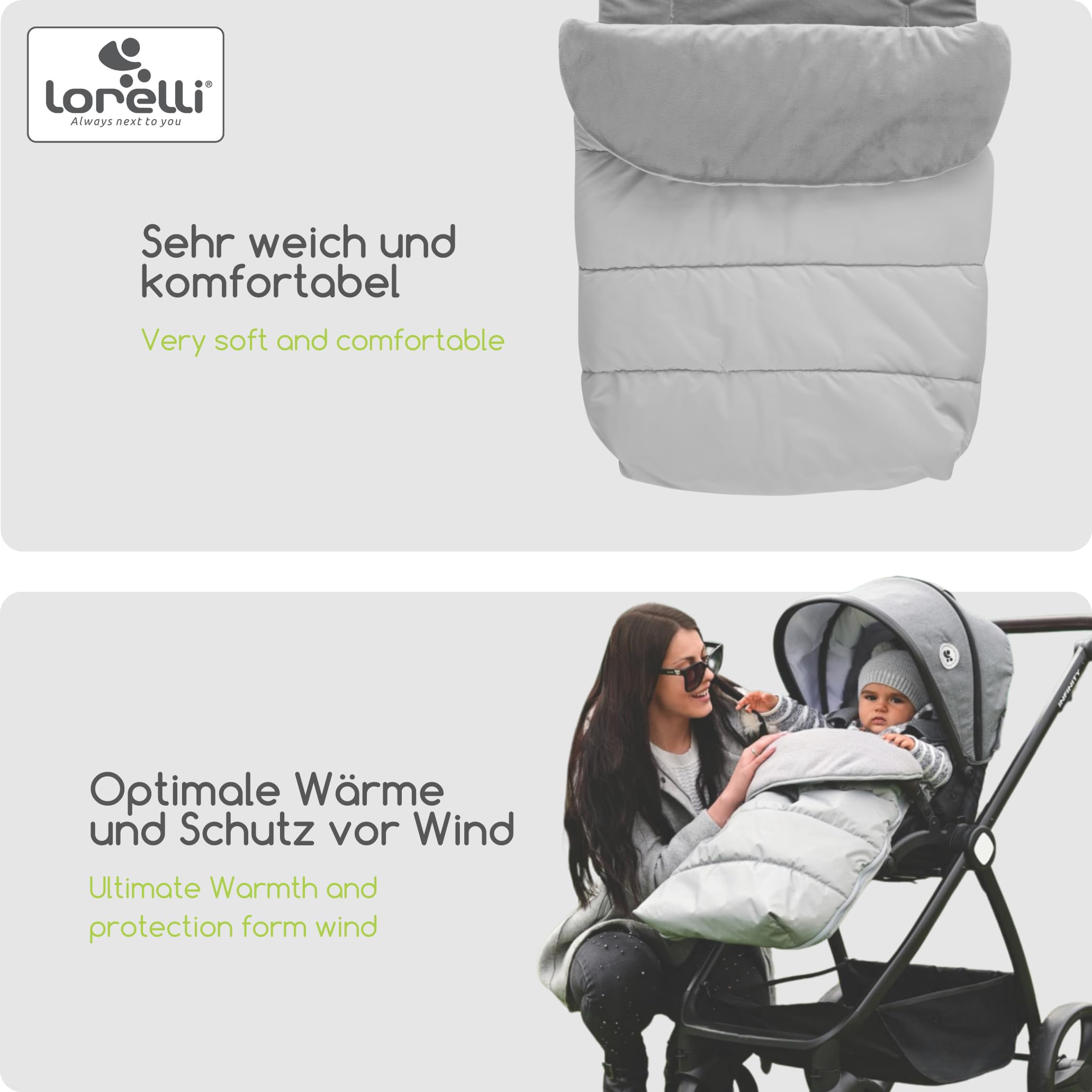 Lorelli Coprigambe per passeggino, sacco nanna invernale, 95 x 48 cm, termico, per passeggino (grigio)