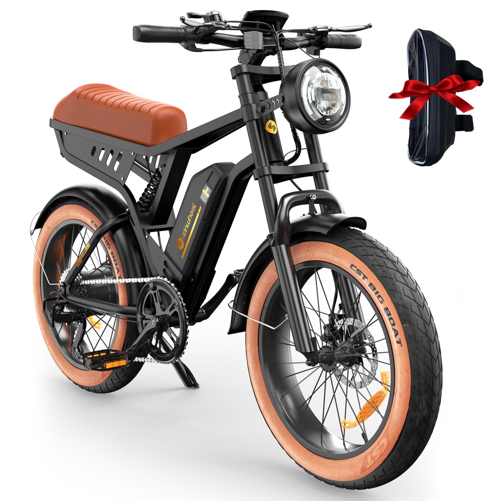 isinwheel Electric Bike Adults 750/1500W Ebike 20/28MPH, 55-75 Miles Electric Motorcycle with 10.4/13AH Battery, 20" Fat Tire Electric Dirt Bike 7-Speed E-Bike Full Suspension, R/L Turn HeadlightGlobal Recycled StandardGlobal Recycled StandardGlobal Recycled Standard
