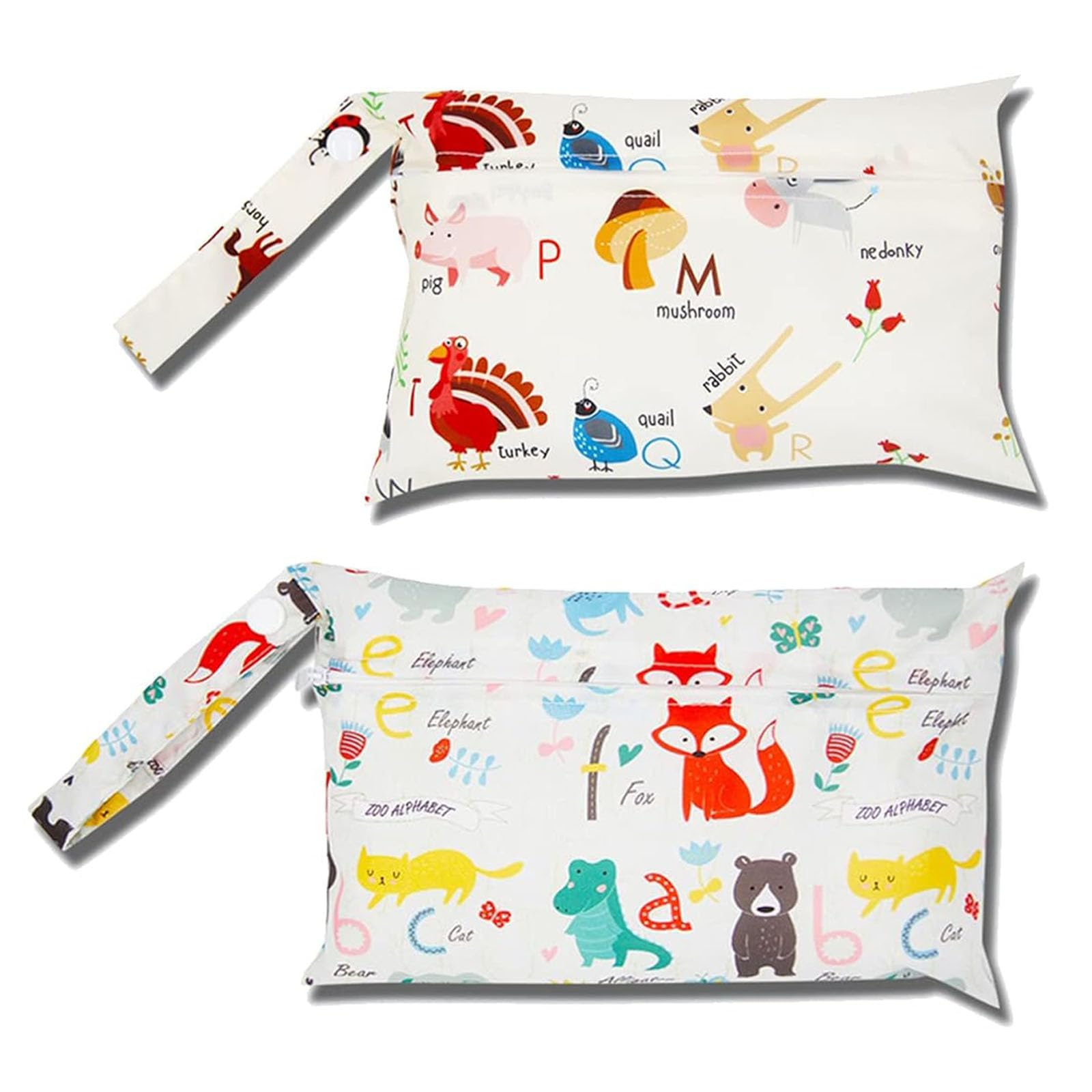 Borsa Wetbag Impermeabile Per Pannolini - 2 Pezzi, Zip Stagna, Lavabile (Zoo+Alfabeto) - Foto 6