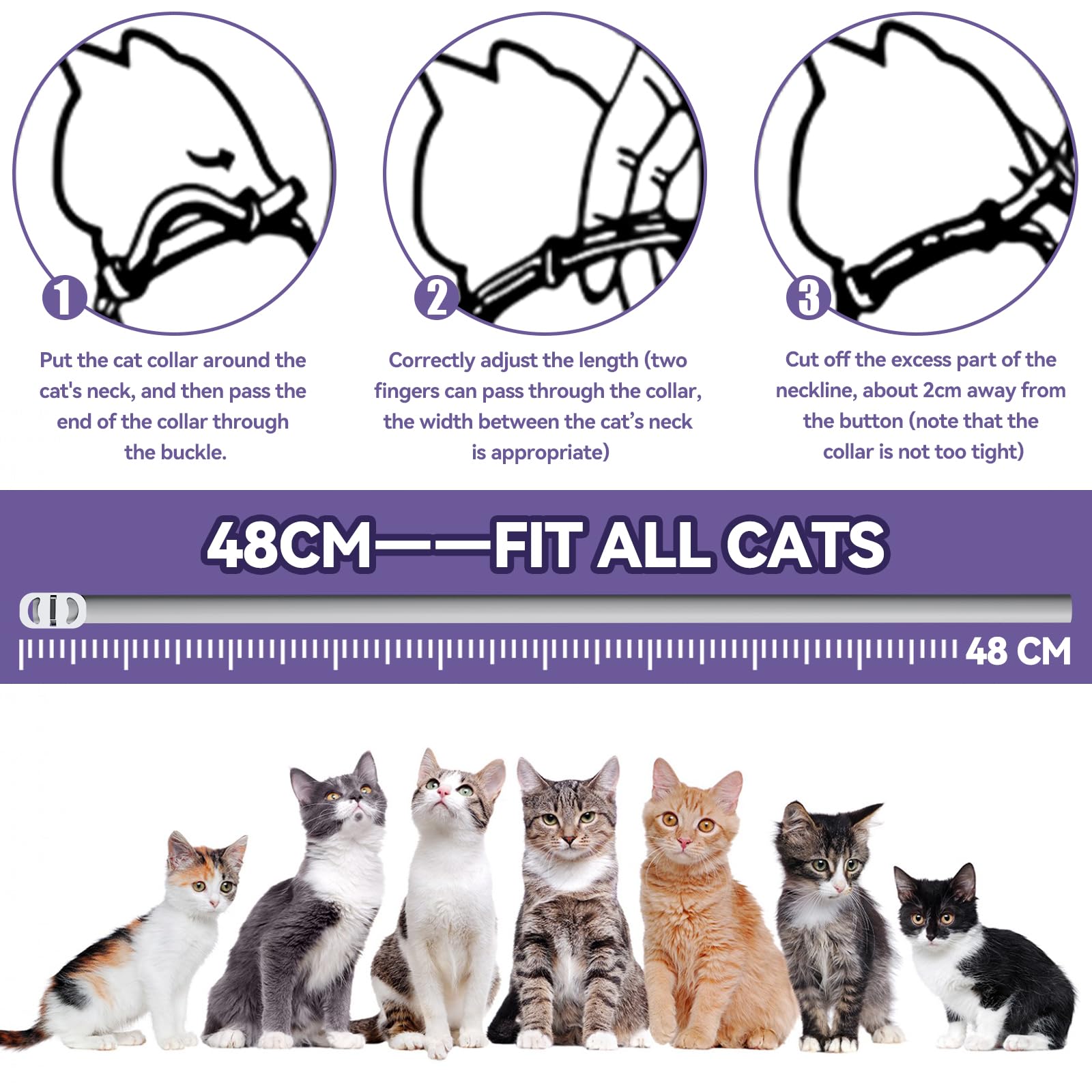 Wansiven Collar Antipulgas para Gatos, Ajustable Collar Antipulgas, Piojos, Pulgas, Parásitos, Adecuado para Gatitos, Gatos Medianos y Grandes 48cm