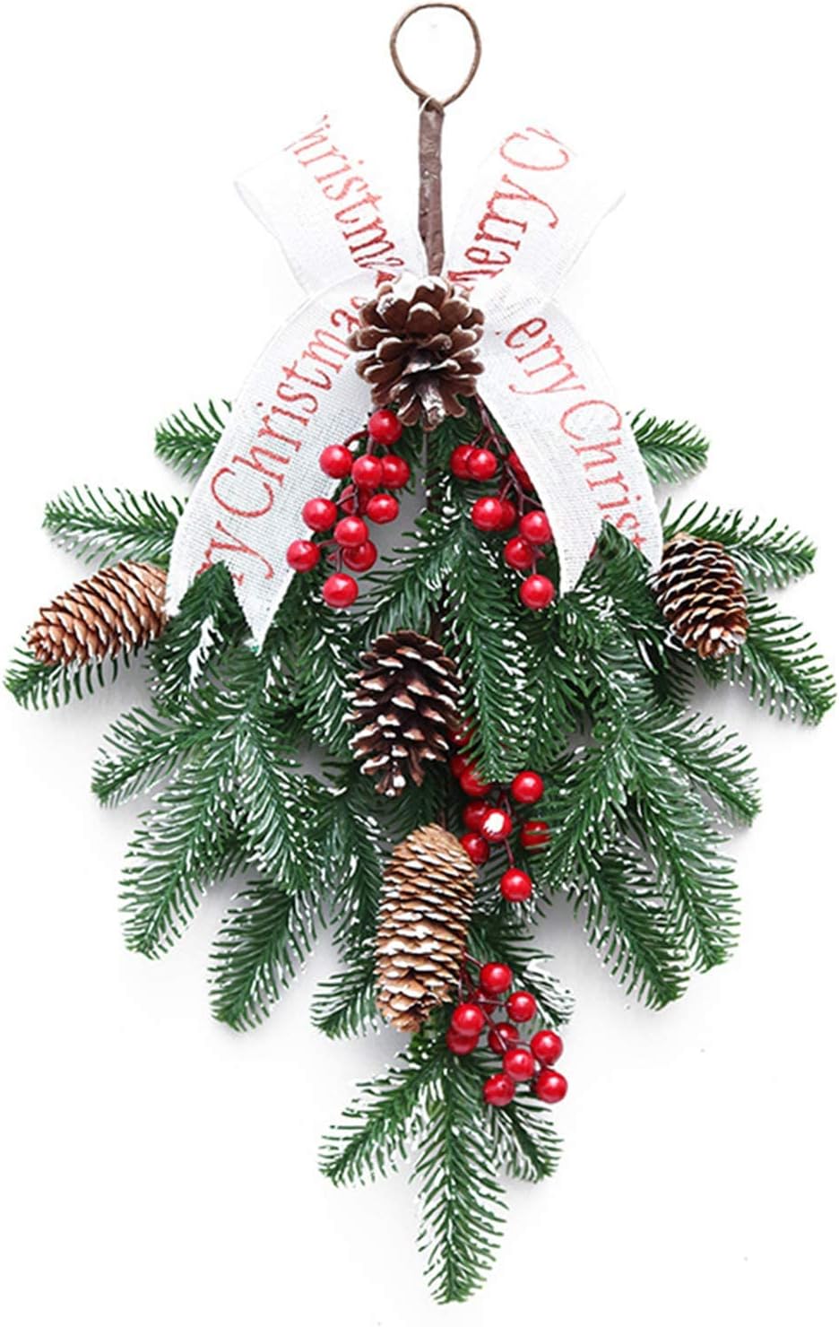Christmas Swag-Christmas Teardrop Swag-Swag Decoration with Red Fruit Teardrops and Pine Cones-Christmas- 22.02 inches in Length-Suitable for Party Swag Decoration 008