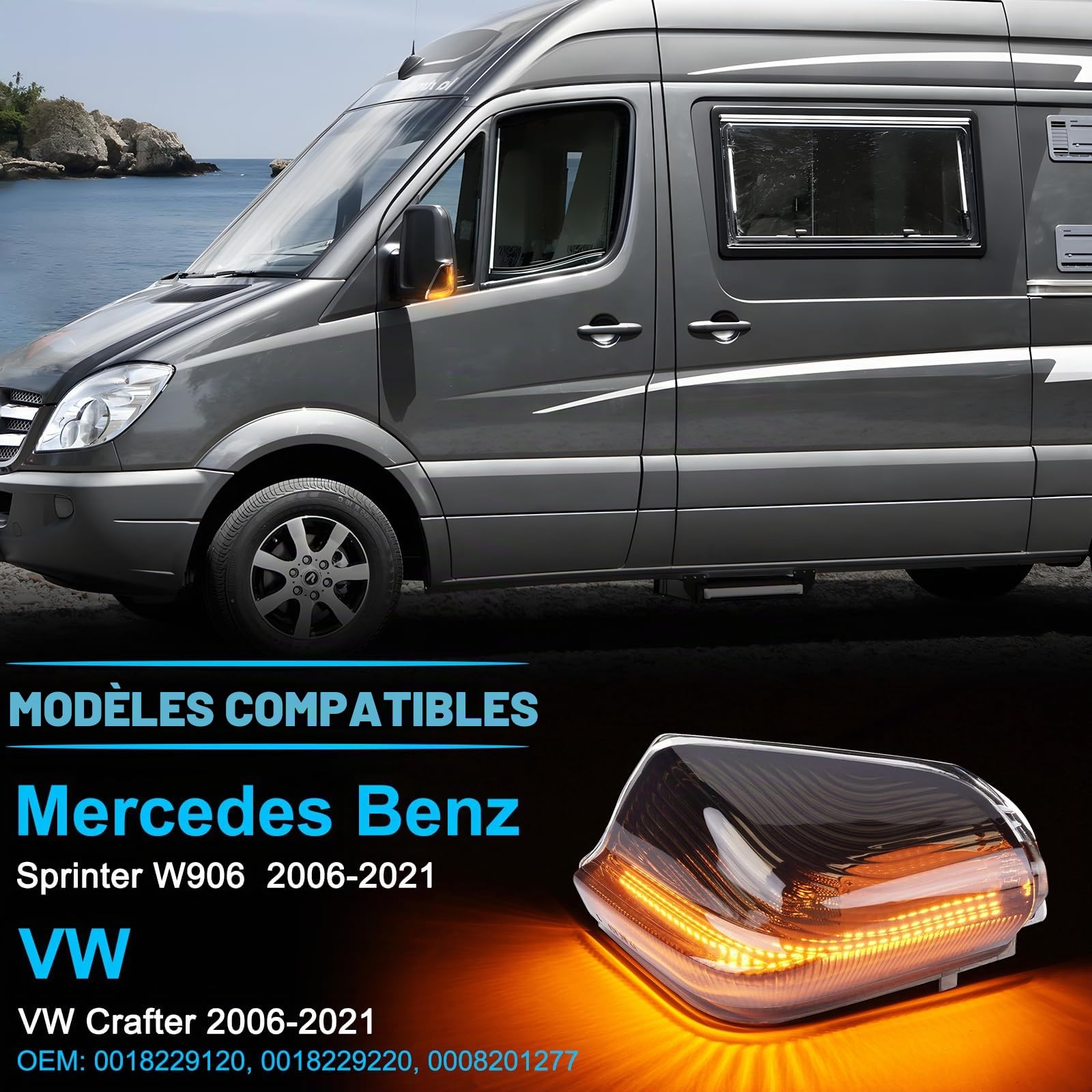 POPMOTORZ LED Clignotant Rétroviseur pour Mercedes-Benz Sprinter W906 2006-2021 VW 2006-2021, LED Clignotant Latéral Rétroviseur Indicateurs avec Canbus Sans Erreur 2835 SMD, 2 Pièces