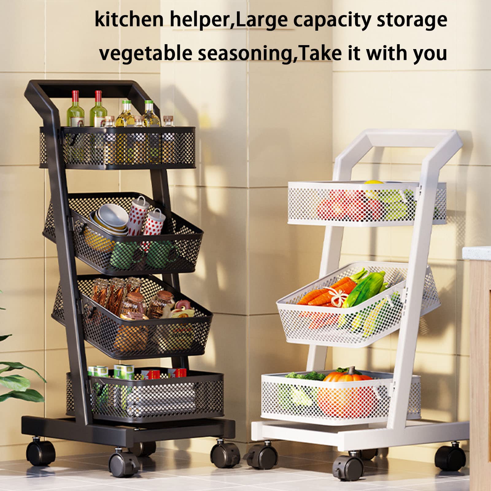 Carrello Di Servizio A 3 Livelli Con Ruote - Organizzatore Mobile Per Cucina, Ufficio O Bagno | Bianco/Nero - Foto 11