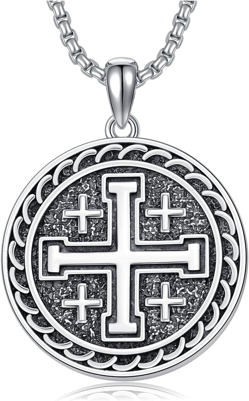 925 Sterling Silver Cross Pendant Necklace for Men Women Amulet Necklace Protection Jewelry Religious Gifts(With Gift Box)