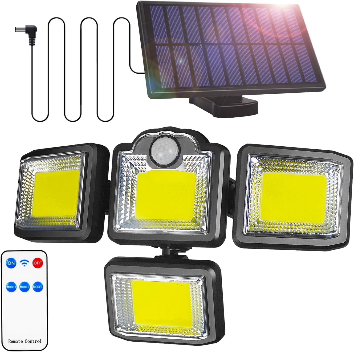 JESLED IP65 Waterproof192 LEDs Solar Motion Sensor Lights with 3 Modes and 4 Heads
