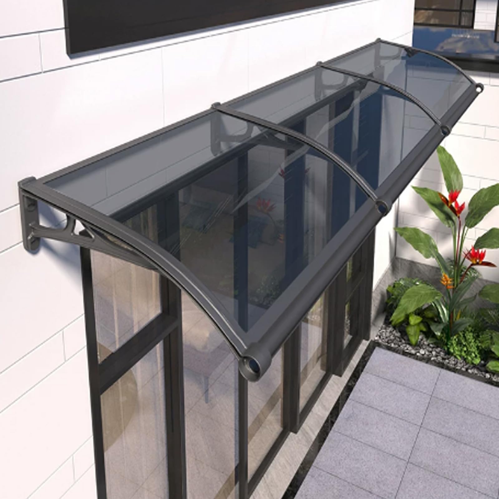 Marquise de porte d'entrée grise auvent de fenêtres ombrage protection UV terrasse 80x280cm