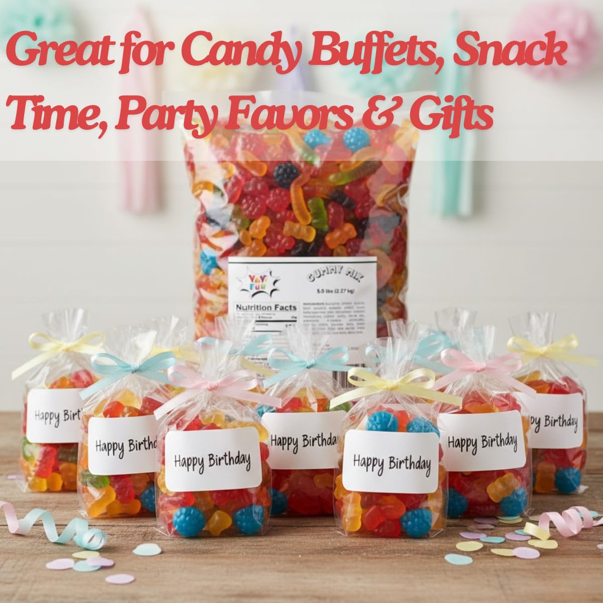 Gummy Candy Mix | 5 Pound Variety Pack | Gummy Bears, Worms,Blue and Red Raspberries | Assorted Fruit Flavors for Parties, Goodie Bags, Buffets & Everyday Snacking