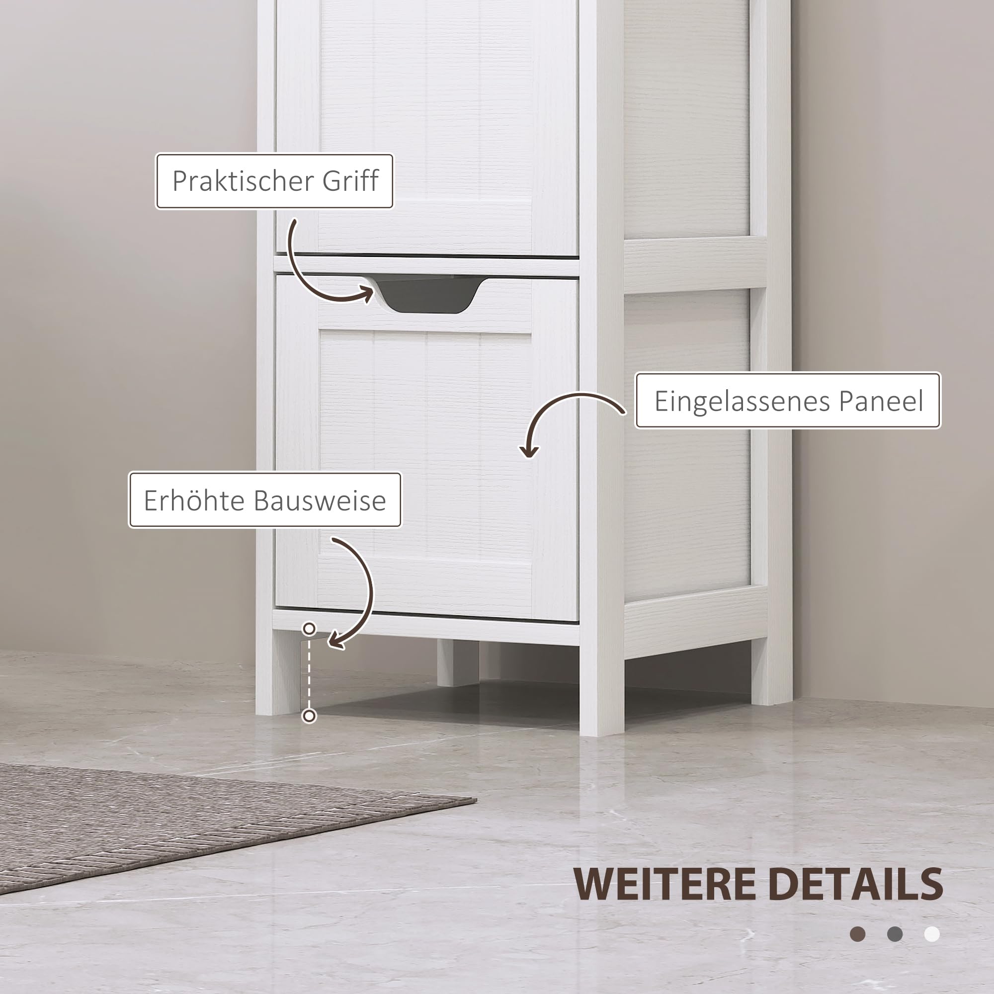 HOMCOM Badezimmerschrank mit 3 Schubladen in Weiß 30 x 30 x 142,4 cm