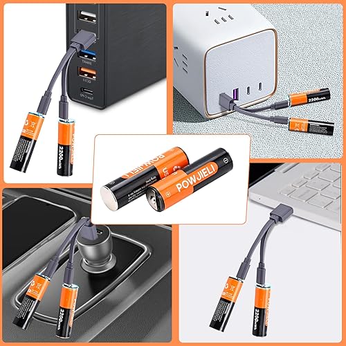 Miniatura 6 de POWJIELI Baterías recargables de litio AA de 1.5 V, batería AA de 2200 mWh, carga USB-C de alta capacidad, carga rápida de 1 hora, baterías dobles