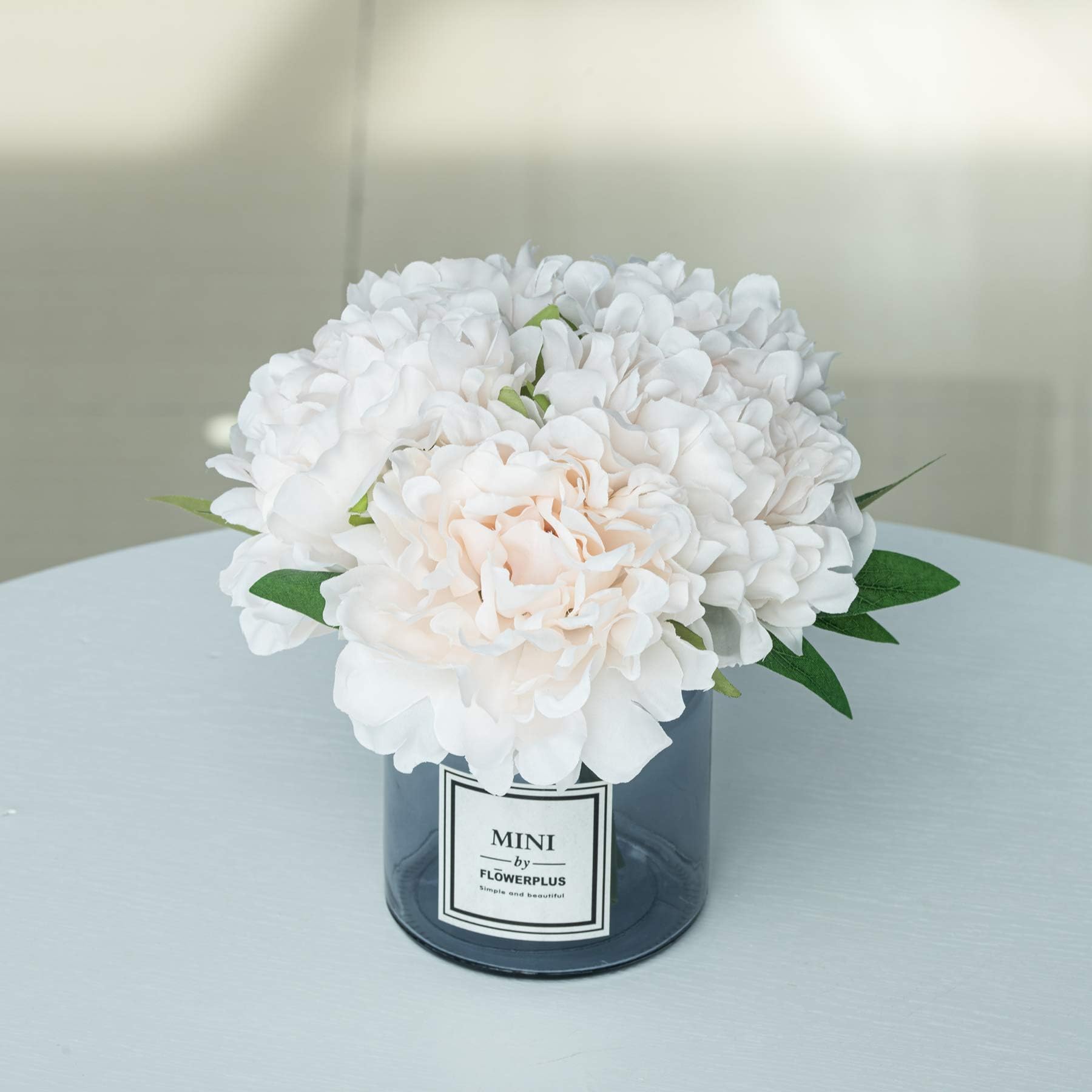 ,Artificial Flowers with Vase, Fake Peony Flowers in Gray Vase,Faux Flower Arrangements for Home Decor,Champagne,Small