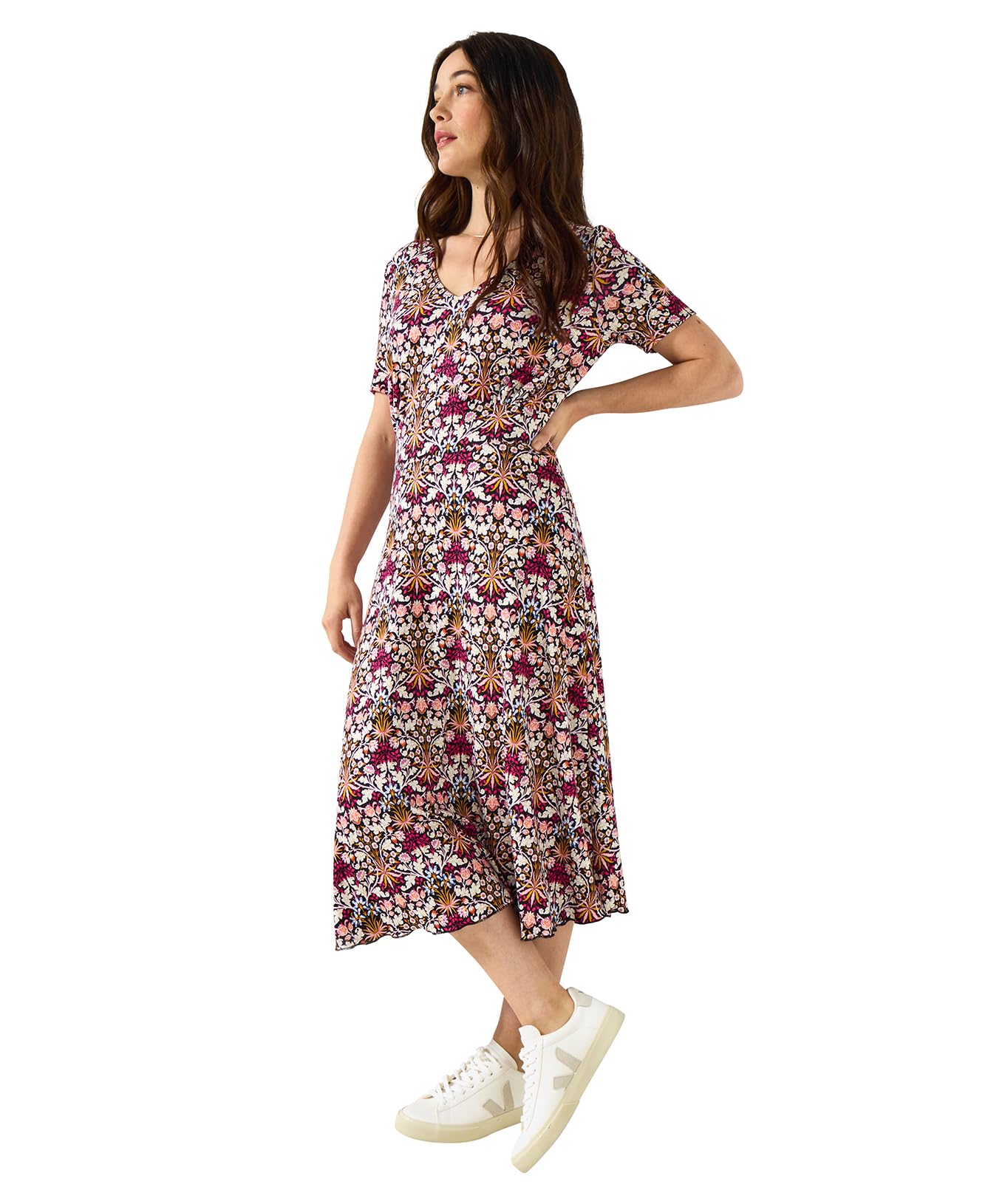 joe browns reversible dress Women's 2-in-1 Floral Print Radiant Jersey Dress, Regular, Plum, UK 14 Fashion All Boots