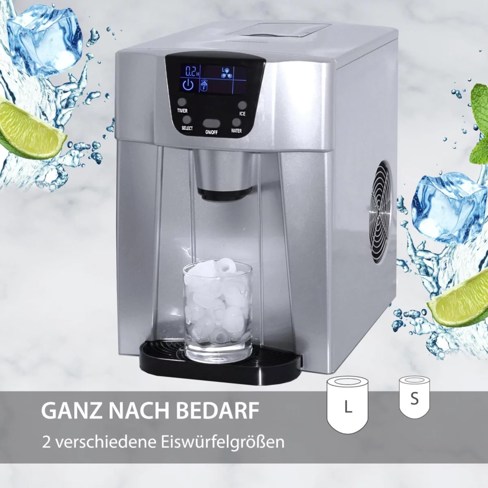 Syntrox Germany Eiswürfelmaschine Plumpix (Display + Eiswasserfunktion), 500 Watt, Eiswürfelautomat mit Wasserfunktion, Eiswasserfunktion mit Spender, einfache Bedienung