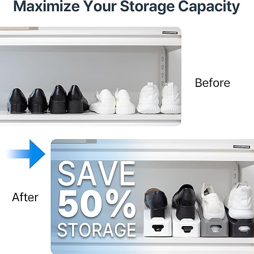 Miniatura 6 de Organizador de ranura para zapatos de una sola pieza, paquete de 10 apiladores que ahorran espacio para armario, entrada y zapatero  No necesita